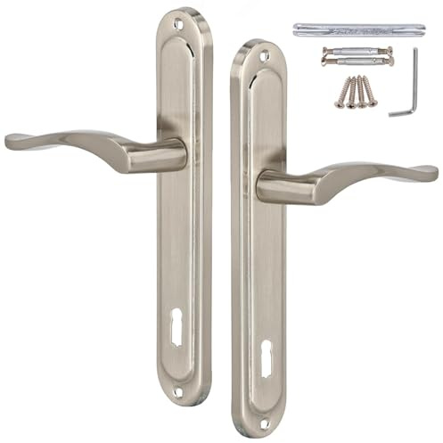 Kotarbau Maniglia per porte interne BB, Türklinke da 90 mm, guarnitura per porta a piastra lunga in satin, serratura per camera da letto, guarnitura per maniglia Classica