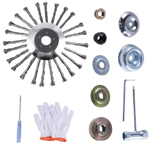 GIVIHGETI Wildkrautbürste für Motorsense, 254 mm Profi Unkrautbürste Freischneider mit 25,4mm Bohrung für Effektive Moosentfernung mit Installationswerkzeug, (10 Zoll)