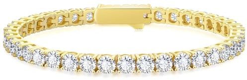 KRKC&CO Tennisarmband Armband Damen, 4mm Tennis Armband 14K Gold beschichtet, Zirkonia Kristall Armbänder Gold Iced Out, Hochzeit Geburtstag Geschenk für Frauen Mädchen [Größe 20,3cm]