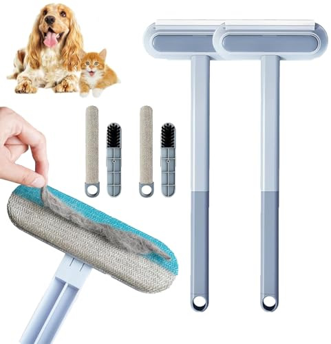 2 Stück 4 In 1 Haarentfernungs-Teppichbürste,Tierhaarentferner Bürste,Fusselbürste Tierhaare, Aufnahme Von Tierhaaren,Wiederverwendbares Mehrzweck-Reinigungswerkzeug Für Bettlaken, Teppiche, Kleidung