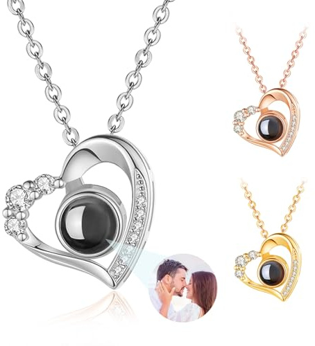 AAQ Collana Personalizzata Collana con Foto – Ciondolo con Immagine e Testo, Regalo Personalizzato per Donna Uomo Compleanno Natale Anniversario (Cuore)