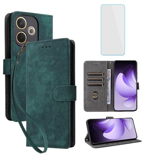RFID Wallet Phone Case for OPPO A5 Pro 5G Green | with Screen Protector,Leather Flip Cover,Card Slot,Kickstand,Women Men Mobile Phone Case for OPPO A 5 Pro CPH2711 A5Pro 5G