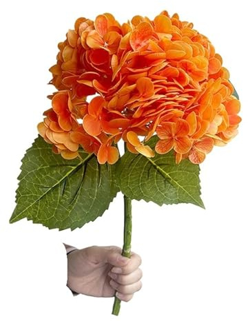 Ramo de flores artificiales de hortensias para decoración de ramo de boda (naranja)
