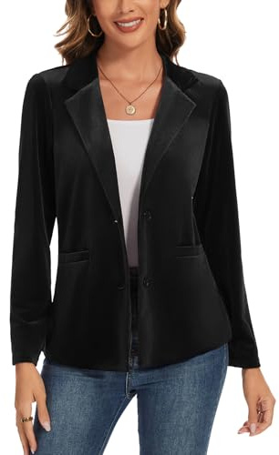 Kyzoeyou Women's Velvet Blazer Suit Casual Long Sleeve Blazers Jacket Elegant Business Work Office Outerwear with Buttons Pockets(Black Small)