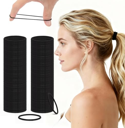 300PCS Black Hair Bands, Hair Bobbles for Women Girls, 4mm Elastic Hairs Band Ties No Damage Bobbles for Thick Thin Hairs