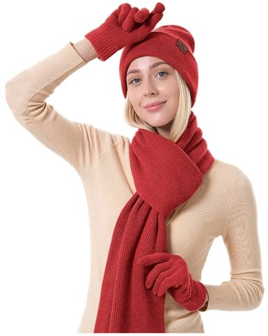 Mütze Schal Handschuhe Set Herren Damen Elegant Warm Kuschelig Unisex Wintermütze Strickmütze Touchscreen Mit Fleece Innen Rundschal Kaschmir Thermo Thermomütze Accessoires