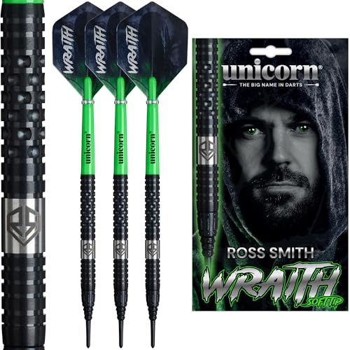 Unicorn Juego de dardos de punta suave | Ross 'Smudger' Smith | Wraith | Barriles de 90% tungsteno | Vuelos ultrafly duraderos e impresionantes | Puntos épicos | 20 g