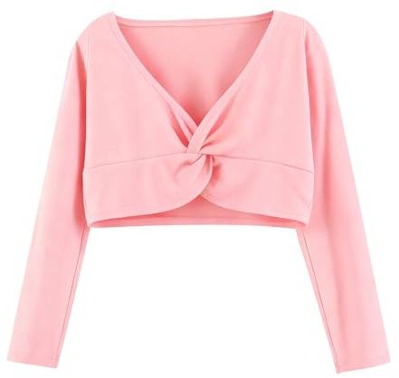 LEHEEYWT Cotton Ballet Cardigan, Long Sleeve Ballet Wrap Top, Crossover Pink Ballet Cardigan Outfit for Children Girls Women (M, Pink)