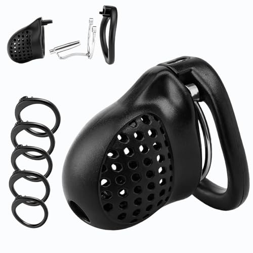 Chastity Cage Männer Harz Keuschheitskäfig Atmungsaktiver mit Metall PA-Piercing Harnröhren Dilatator und 4 Cockring Peniskäfig BDSM Fetisch Extrem Penis Bondage Sex Spielzeug Anti-Escape CB Käfig