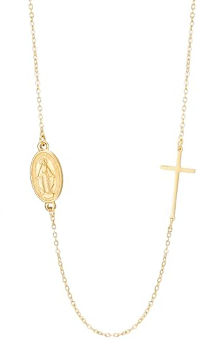 LIKGREAT Jungfrau Maria Rosenkranz-Halskette mit Kreuz Virgen de Guadalupe Anhänger aus Edelstahl, katholischer religiöser Schmuck zur Taufe für Damen