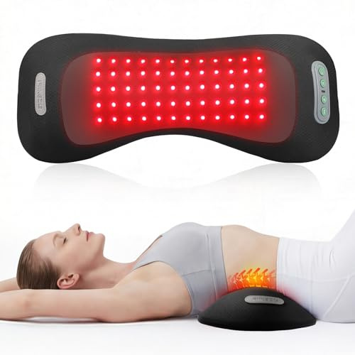 FliKEZE Cojín Lumbar de Masaje 4 en 1 con Luz Roja, Calor, Vibración y Tracción de Aire, Inalámbrico y Recargable, para Hogar y Oficina