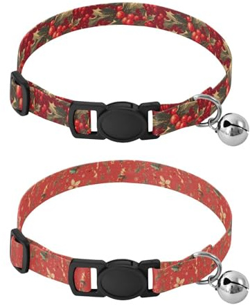 Collares ajustables de tamaño pequeño para perros hembras y machos, 2 paquetes de bayas de acebo de Navidad, patrón de muérdago de bastón de caramelo