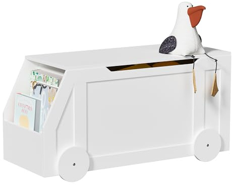 Hironpal Toy Box with Lid, Wood Storage Trunk, Toy Chest Organizer, Ivory | Shoe Bench for Hallway, Blanket Cabinet with Safety Hinge for Clothes, Kid Bedroom, Nursery, Living Room, Entryway, Playroom