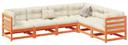 Ensemble de meubles de jardin modulaires de 6 pièces en pin massif avec coussins, salon de patio en bronze cireux