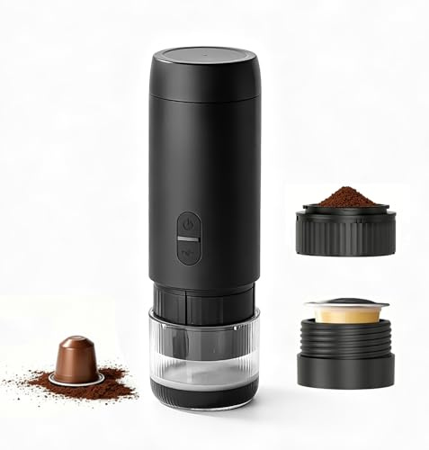 WIWONEY Machine à café portable électrique, pour café moulu & capsules | Cafetière expresso de voyage 2 en 1, pression 20 bar, recharge USB-C, idéale pour camping, voiture et voyages