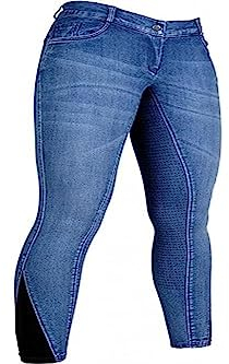 HKM Erwachsene Reithose-Summer Denim Easy-3/4 Silkonbesatz6100 Hose, Jeansblau, 134