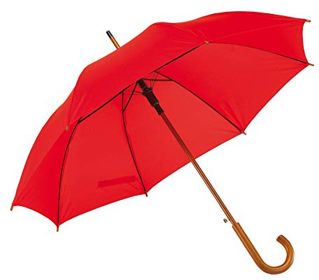 noTrash2003 Paraguas automático de madera, paraguas bastón, paraguas de portero con gancho redondo curvado, mango de madera de 103 cm de diámetro, rojo, 103 cm, Tradicional