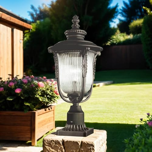 Licht-Erlebnisse Rustikale Gartenlampe Stehend aus Metall Riffelglas opulent verziert Vintage Lampe Außenleuchte