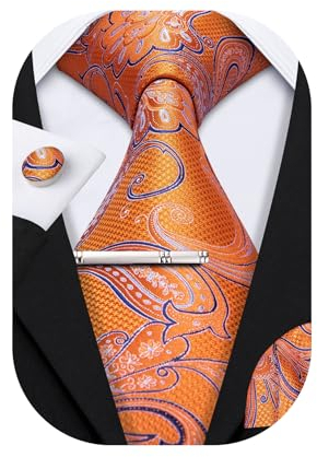Barry.Wang Herren Seiden-Paisley-Krawatten mit Taschentuch Manschettenknopf Krawattenset Feierliche Hochzeit 3PCS