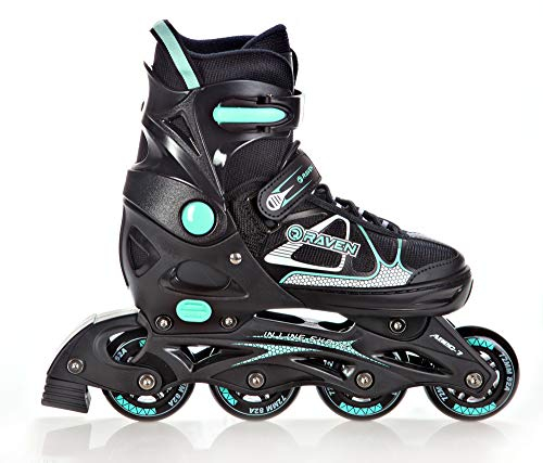 RAVEN Inline Skates Inliner für Kinder und Erwachsene OPTIONAL 2in1 mit Schlittschuhen verstellbar (Spirit Black/Mint ohne Kufen, 40-43 (25,5-28cm)