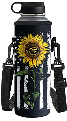 STUOARTE Flagge, Sonnenblume, Streifen-Design, modisch, Neopren, isolierte Wasserflaschenhalter, Tasche, weich, waschbar, mit verstellbarem Riemen