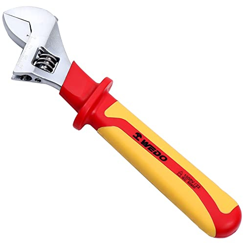 WEDO VDE Isolierter Verstellbarer Schraubenschlüssel,Einmaulschlüssel Verstellbar bis 1000V,CR-V Stahl Verstellbarer Rollgabelschlüssel,max. Maulweite 24mm,Länge 200mm(8Zoll),Schraubenschlüssel