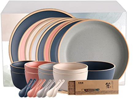 Ceramic Tableware with gift box Wedding Gifts for Friends for soup,salad,rice,sweet for Microwave, Oven & Dishwasher Lunch & Dinner (Color : Blue+Orange, Size : 35 piece)