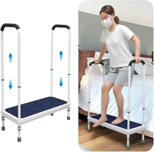 Bed Step Stools for High Beds With Handle for Elderly Adults Bedside Steps Stools with Handrail Seniors Bathtub Steps Adjustable Medical Foot Stepping (Blue)