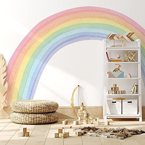 funlife Wandtattoo Groß 240x140cm, Selbstklebend Pastell Regenbogen Wand Kinderzimmer, Fabric Regenbogen Wandtatto für Babyzimmer Schlafzimmer kinderzimmer deko
