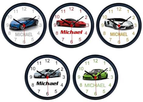 Key Expressions Personalised SUPERCAR Wall Clock - FIVE DESIGNS AVAILABLE | Wall Clock Diameter 23cm (9 inches),Quiet Quartz Movement,Requires 1 x Size AA Battery (starter battery included)