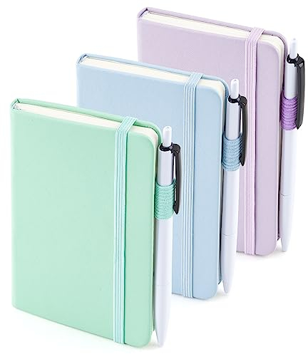 feela Notizbuch A6, 3 Stück Notizbücher Set, Journale Buch Bulk mit 3 Gelstiften schwarz, 80 GSM, 112 Seiten, 8,89x13,97cm, Mini Notizblock Set geeignet für Büro und Schule, Notizheft mit 3 Farben