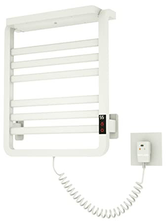SKYLYZH Scaldasalviette Elettrico, Portasciugamani Termostato Intelligente, 490mm×550mm, Portasciugamani in Fibra di Carbonio, Scalda Asciugamani da Parete, Radiatore Scaldasalviette da Parete-White