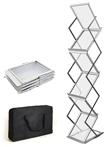 LIDCOM Prospektständer/Prospekthalter Ständer Zusammenklappbar Zeitschriftenständer Literatur-Halter, Aluminium Aufklappbar Prospektständer 6 Fächer, Für Warteräume Zuhause Einkaufspassagen Hotels