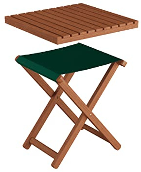 Klappstuhl Holzhocker mit Tablett Holz Dunkel Stoff Grün