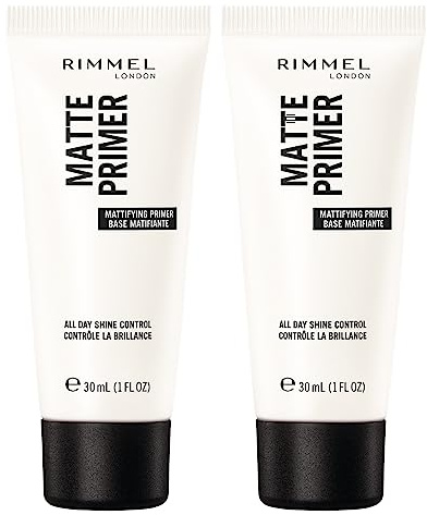 Rimmel London Matte Primer Ultra Leggero Base Opacizzante per Trucco a Lunga Durata Texture Morbida Finish Opaco Effetto Anti-Lucido Azione Idratante - 2 Flaconi da 30ml