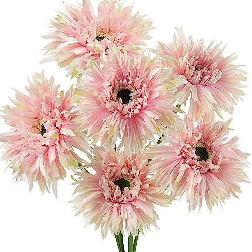 FiveSeasonStuff Rose Fog Spider Gerbera Daisies Silk Flowers Real Looking Artificial Flowers 16.5'' (6 Stems)