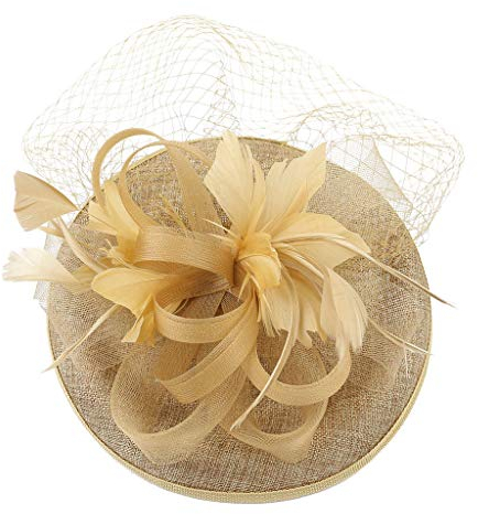 Fascinator Damen Hochzeit Kopfschmuck Hüte Hat Clips Schleier Stirnband Mesh Tea Party Kopfbedeckung Frauen Pillbox Hut Haarschmuck für Cocktail Halloween Oktoberfest Gothic Gold