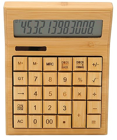 Bewinner Bambus-Rechner, Buchhaltungs-Tischrechner mit 29 Tasten, Solarbetriebener Batterie, 12-Bit-Digital-LCD-Display für das Schulbüro