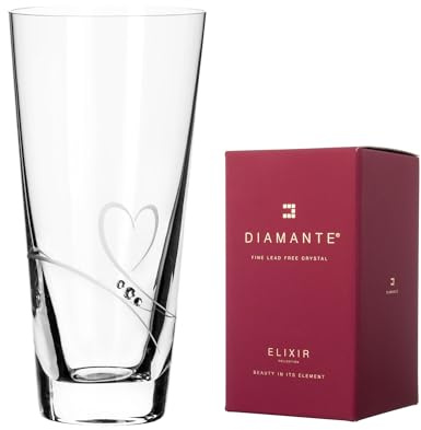 DIAMANTE Swarovski Conical Hand Cut Crystal Glass Vase ‘Romance’ with Swarovski Crystals 20cm in gift box