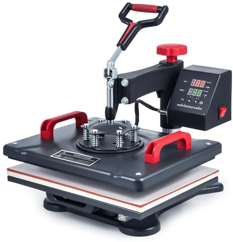 CREWORKS 12x15 Heat Press Machine, 360 Degree Swing Away Shirt Printing Machine with Digital Control, 30x38cm Multipurpose Shirt Press Machine with Dual Heating Tubes for Pillow Case Mouse Pad Bag