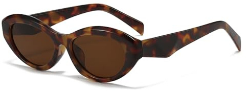 LJCZKA Retro Ovale Sonnenbrille Damen 90er Vintage Kleine Katzenauge Sonnenbrille Frauen Mode Oval Brille mit UV Schutz