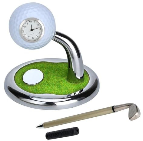 Carriere Golfuhr-Stifthalter mit Uhr, Mini-Desktop-Golfballstiftständer, Home-Office-Desktop-Golfstiftständer, Uhr, Ornament, Einfach zu Bedienen