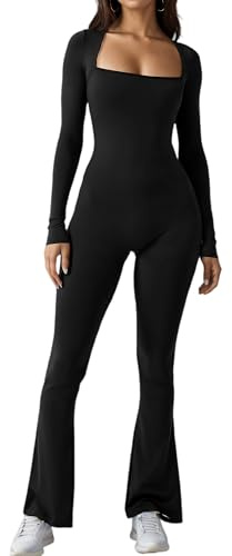 Merlvida Mono Deportivo Mujer Manga Larga Jumpsuit Sexy sin Costuras Monos Ajustados Largos Elástico Body Overol Traje Una Pieza Conjunto Ropa Deportiva Fitness Yoga Gimnasio