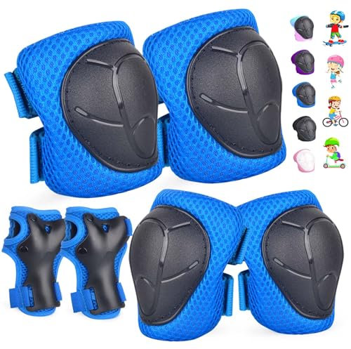 Kids/Youth Knee Pads and Elbow Pads Set for Kids 3-14 Years Boys Girls Protective Gear Set Adjustable Knee Pads, Elbow Pads, Wrist Guards Skateboard Skating Skiing Cycling Biking Running Scooter