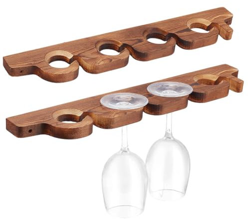 PH PandaHall 2pcs Wood Wine Glass Rack Mounted Wood Stemware Rack Hanging Shelf Glassware Holder Hanging Organizer with 8 Holes for Bar Restaurant Glass Stemware Storage, 43x7.5cm