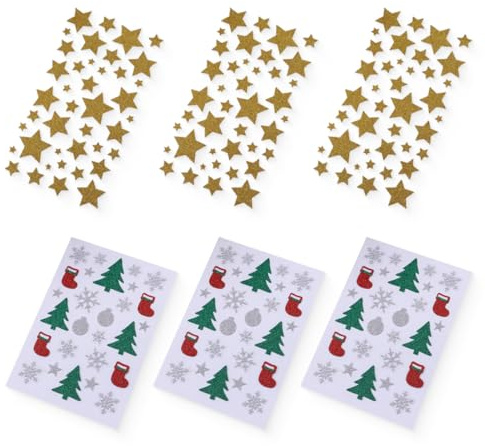 JEYORZY Pegatinas Navideñas con Purpurina - Ideal para Decoración, Scrapbooking, Envolturas, Árbol y Botas de Navidad, Manualidades y más, Set de 6 Fotos