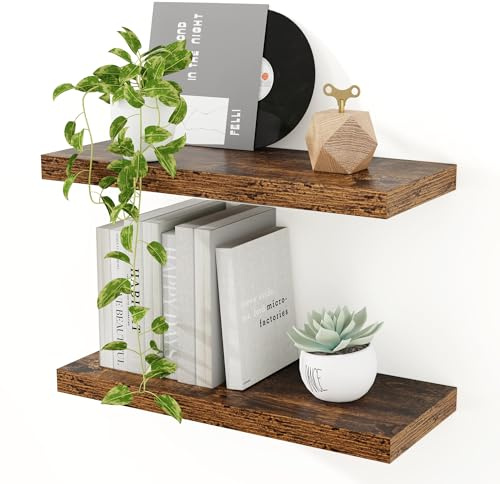 Feihorrm Flytande hyllor för vägg, 40.6 cm hyllor Rustika träväggshyllor för förvaring & organisering, djupa bondgårdshyllor för badrum, vardagsrum, kök bokhyllor, 40,6 x 23,6 x 3,8 cm, 2-pack