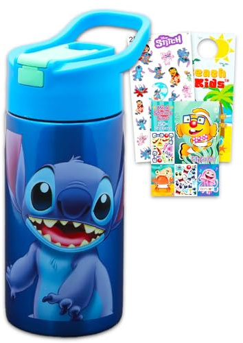 Disney Stitch Bouteille d'eau en acier inoxydable pour garçons et filles – Ensemble avec bouteille d'eau réutilisable Stitch pour la maison, l'école, plus des autocollants, plus | Bouteille d'eau Lilo