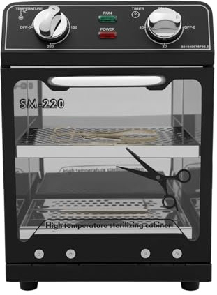 MINRS Heißluftsterilisator, Hochtemperatur Sterilisator 600W 220-240V 220℃ Trockene Hitze Sterilisator mit einstellbarem Timer für Nagelwerkzeuge Kosmetikwerkzeuge Fußpflege Schönheitssalon, Schwarz