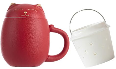 Cabilock Taza De Gato De Cerámica Con Tapa y Filtro Para Té o Leche Hogar y Uso Diario Como Taza De Café o Bebida
